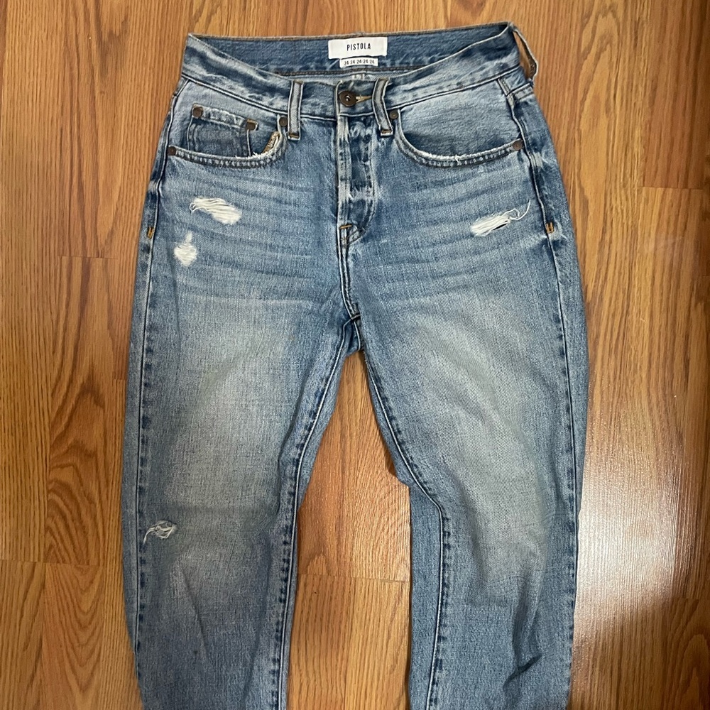 Pistola mid waist straight jeans frayed detail size 24 Great condition nordstrom